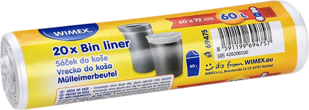 Sáčky do koše 60L 60x72/ 7,5mi 20ks 69475  bílé