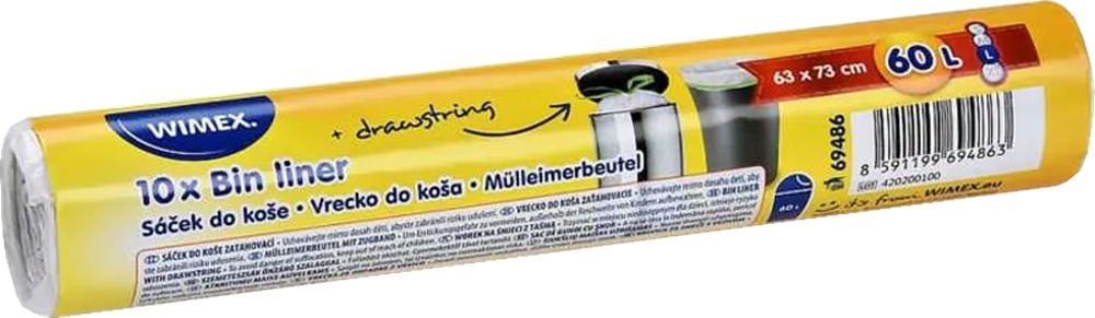 Sáčky do koše 60L 63x73/ 12mi zatah.10ks bílé
