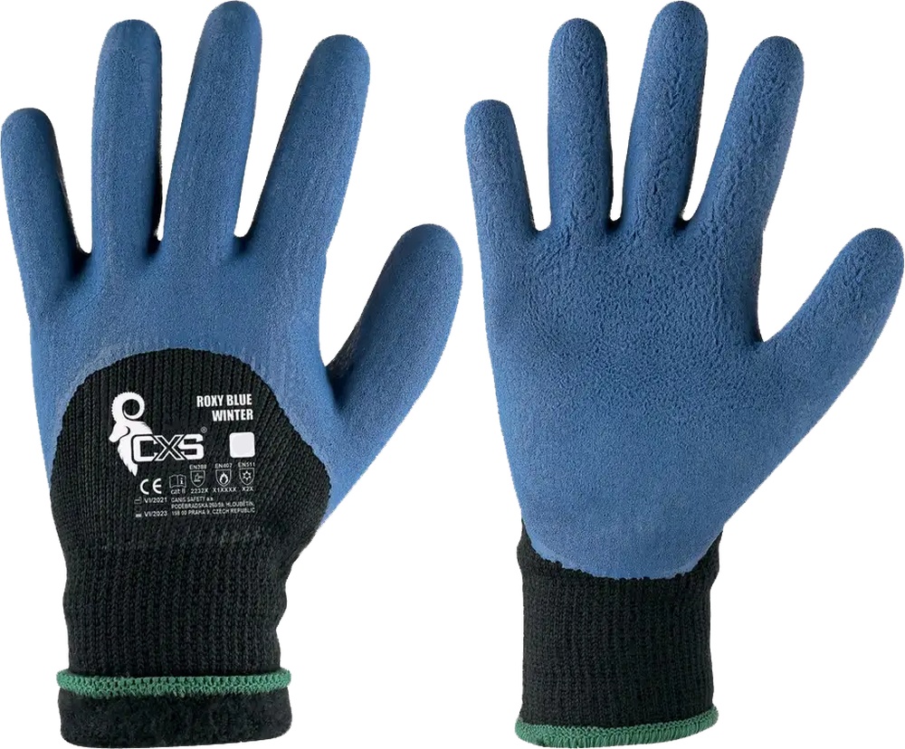 Textilní rukavice zimní Roxy Blue máčené v latexu č.11